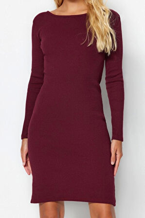 Kadın Moda Mini Boy Bisiklet Yaka Slim Fitilli Sırt Detaylı Fitted Vücuda Oturan Esnek Örme Elbise