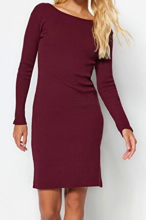Kadın Moda Mini Boy Bisiklet Yaka Slim Fitilli Sırt Detaylı Fitted Vücuda Oturan Esnek Örme Elbise