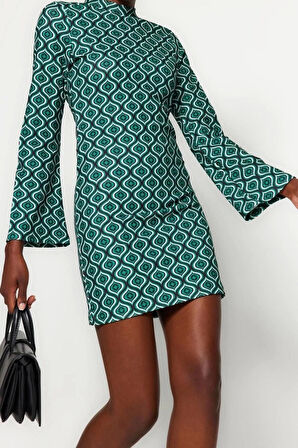 Yeni Slim Business Krep Örme Dik Yaka Uzun Kol Bodycone Mini Boy Elbise