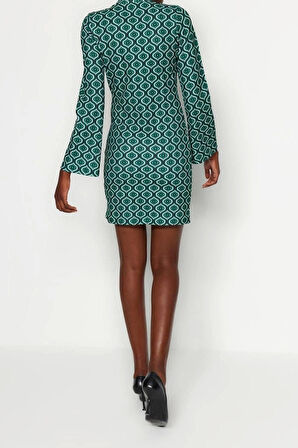 Yeni Slim Business Krep Örme Dik Yaka Uzun Kol Bodycone Mini Boy Elbise