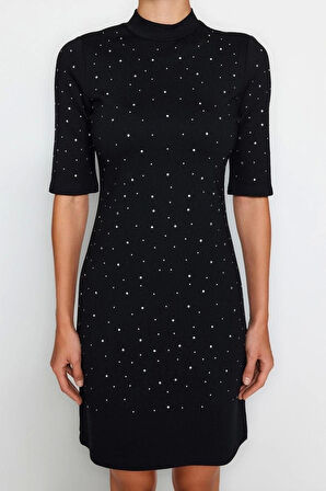 Yeni Slim Business İnterlok Örme Bisiklet Yaka Kısa Kol Bodycone Mini Boy Elbise