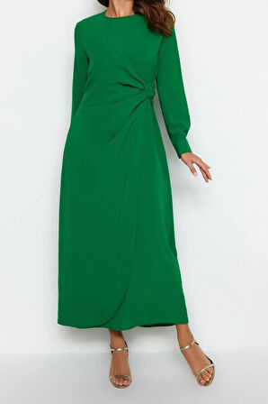 Yeni Regular Casual Günlük Aerobin Dokuma Bisiklet Yaka Uzun Kol A-Line Maxi Boy Tesettür Elbise