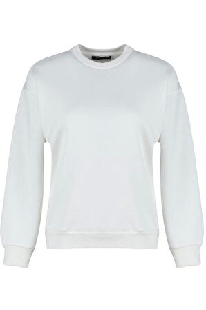 Kadın Regular Bisiklet Yaka Düşük Kol Regular Kalın İçi Polarlı Normal Kalıp Basic Örme Sweatshirt