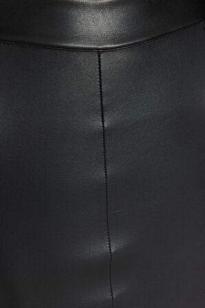 Kadın Moda Stil Mini Astarsız Örme Suni Deri Yüksek Bel Etek