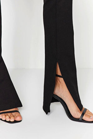 Kadın Moda İspanyol Paça Regular Boy Örme İçten Yırtmaçlı Yüksek Bel İnterlok Örme Tayt Pantolon