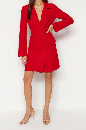 Yeni Regular Business Finike Dokuma Ceket Yaka Uzun Kol Ceket Elbise Mini Boy Elbise