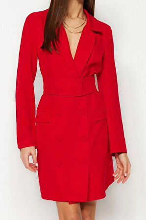 Yeni Regular Business Finike Dokuma Ceket Yaka Uzun Kol Ceket Elbise Mini Boy Elbise