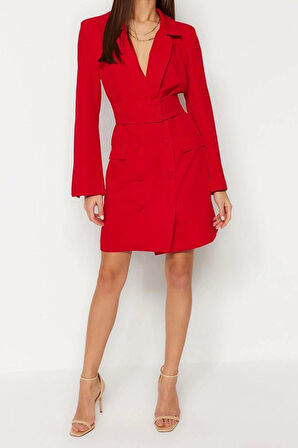 Yeni Regular Business Finike Dokuma Ceket Yaka Uzun Kol Ceket Elbise Mini Boy Elbise