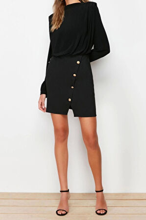 Yeni Regular Gündüz Gece Finike Dokuma Kayık Yaka Uzun Kol Bodycone Mini Boy Elbise