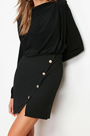 Yeni Regular Gündüz Gece Finike Dokuma Kayık Yaka Uzun Kol Bodycone Mini Boy Elbise