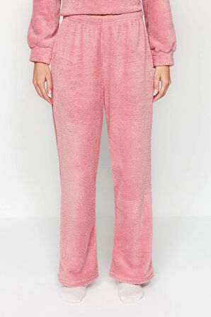 Kadın Moda Şık Kruvaze Boru Paça Uzun Kol Wellsoft Kapüşon Kulak Detaylı Kışlık Örme Pijama Takımı
