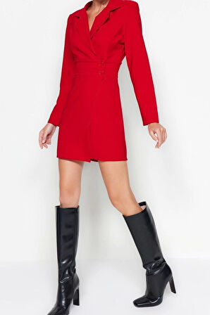 Yeni Regular Gündüz Gece Finike Dokuma Ceket Yaka Uzun Kol Ceket Elbise Mini Boy Elbise