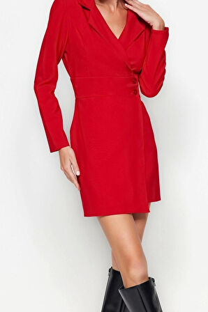 Yeni Regular Gündüz Gece Finike Dokuma Ceket Yaka Uzun Kol Ceket Elbise Mini Boy Elbise