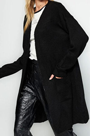 Kadın Moda Şık Regular V Yaka Regular Yumuşak Dokulu Cep Detaylı Triko Hırka