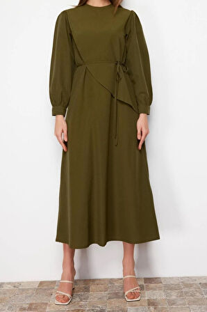 Yeni Regular Casual Günlük Terrycotton Dokuma Bisiklet Yaka Uzun Kol A-Line Maxi Boy Tesettür Elbise