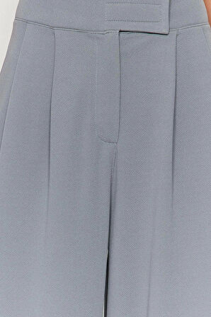 Kadın Geniş Paça Uzun Boy Örme Kahverengi Leopar Desenli Kemeri Cırtlı Yüksek Bel Pileli Pantolon