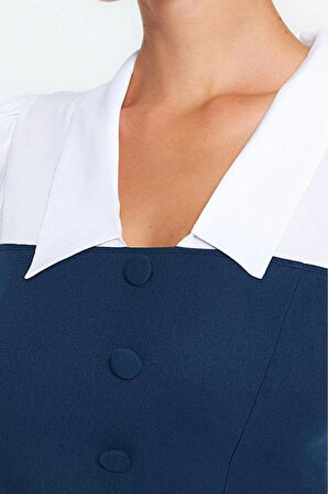 Yeni Fit Business Finike Dokuma Gömlek Yaka Uzun Kol Bodycone Mini Boy Elbise