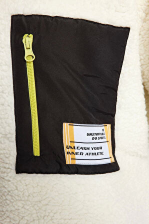 Kadın Oversize Fermuarlı Yaka Düşük Kol Paraşüt Kumaş Detaylı Peluş Geniş Kalıp Örme Spor Sweatshirt