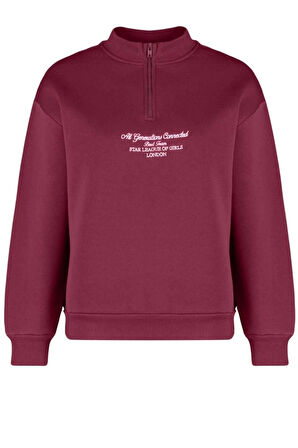Kadın Moda Bol Fermuarlı Yaka Düşük Kol Uzun Kalın İçi Polarlı Fermuarlı Geniş Kalıp Örme Sweatshirt