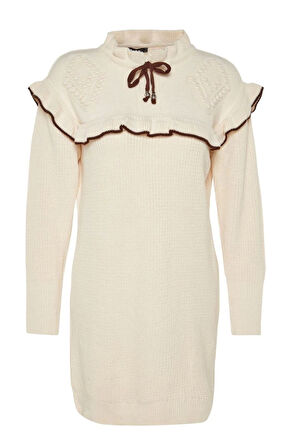 Kadın Tesettür Moda Şık Regular Dik Yaka Uzun Kol Saç Örgü Siyah Biyeli Triko Örgü Kazak