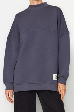 Kadın Tesettür Moda Oversize Bisiklet Yaka Standart Kol Regular Örme İçi Polarlı Tüylü Sweatshirt