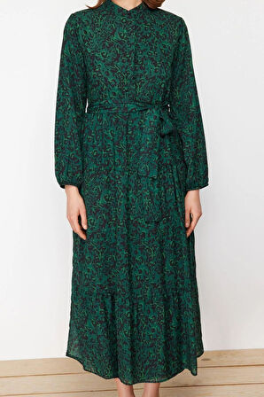 Yeni Rahat Casual Günlük Şifon Dokuma Dik Yaka Uzun Kol Basic Maxi Boy Tesettür Elbise