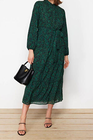 Yeni Rahat Casual Günlük Şifon Dokuma Dik Yaka Uzun Kol Basic Maxi Boy Tesettür Elbise