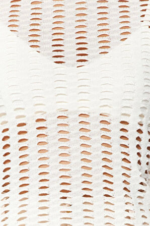 Kadın Moda Şık Üst Giyim Crop Bisiklet Yaka İspanyol Kol Regular Kalıp Örme Fileli Slim Fit Bluz