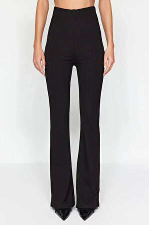 Kadın Moda İspanyol Paça Regular Boy Örme İnceltici Yüksek Bel Flare İspanyol Paça Örme Pantolon