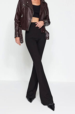 Kadın Moda İspanyol Paça Regular Boy Örme İnceltici Yüksek Bel Flare İspanyol Paça Örme Pantolon