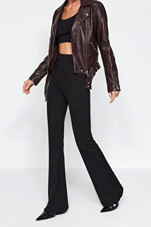 Kadın Moda İspanyol Paça Regular Boy Örme İnceltici Yüksek Bel Flare İspanyol Paça Örme Pantolon