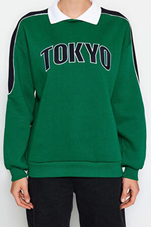 Kadın Gömlek Yaka Reglan Kol Kalın İçi Polarlı Polo Yaka Normal Kalıp Örme Sweatshirt