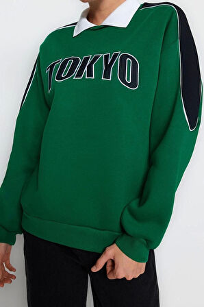 Kadın Gömlek Yaka Reglan Kol Kalın İçi Polarlı Polo Yaka Normal Kalıp Örme Sweatshirt