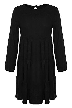 Kadın Moda Şık Büyük Beden Mini Boy Bisiklet Yaka Relaxed Düz A-line Örme Elbise