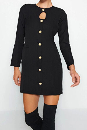 Yeni Regular Gündüz Gece Finike Dokuma Bisiklet Yaka Uzun Kol A-Line Mini Boy Elbise