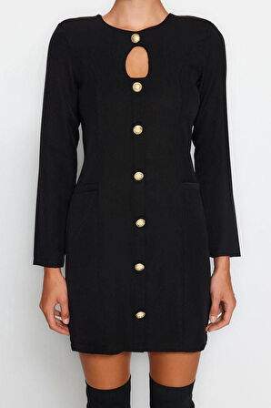 Yeni Regular Gündüz Gece Finike Dokuma Bisiklet Yaka Uzun Kol A-Line Mini Boy Elbise