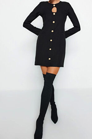 Yeni Regular Gündüz Gece Finike Dokuma Bisiklet Yaka Uzun Kol A-Line Mini Boy Elbise