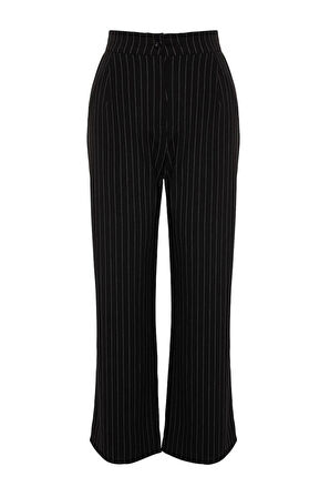 Kadın Yeni Moda Büyük Beden Geniş Paça Uzun Boy Dokuma Çizgili Kumaş Pantolon