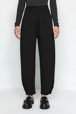 Kadın Dar Paça Regular Boy Örme Pileli Geniş Rahat Kesim Yüksek Bel Havuç Fit İnterlok Örme Pantolon