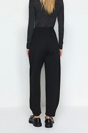 Kadın Dar Paça Regular Boy Örme Pileli Geniş Rahat Kesim Yüksek Bel Havuç Fit İnterlok Örme Pantolon