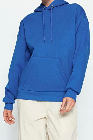 Kadın Moda Bol Kapüşonlu Düşük Kol Uzun Sırt Baskılı Geniş Kalıp Kalın İçi Polarlı Örme Sweatshirt