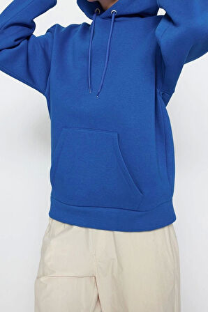 Kadın Moda Bol Kapüşonlu Düşük Kol Uzun Sırt Baskılı Geniş Kalıp Kalın İçi Polarlı Örme Sweatshirt