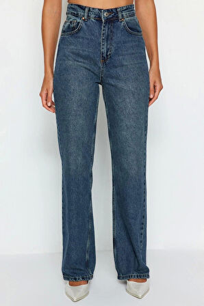 Kadın Moda Şık Kot Pantolon Geniş Paça Uzun Boy Denim Gri Yırtık Detaylı Yüksek Bel Jeans