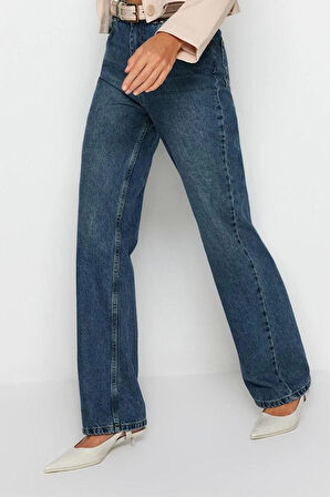 Kadın Moda Şık Kot Pantolon Geniş Paça Uzun Boy Denim Gri Yırtık Detaylı Yüksek Bel Jeans