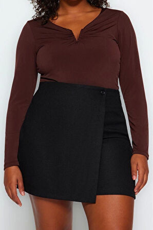 Kadın Moda Şık Büyük Beden Regular V Yaka Fitted Kalıp Örme Sandy Bluz