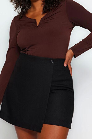 Kadın Moda Şık Büyük Beden Regular V Yaka Fitted Kalıp Örme Sandy Bluz