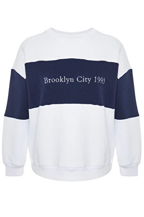 Kadın Büyük Beden Oversize Bisiklet Yaka Düşük Kol Kalın İçi Polarlı Nakış Detaylı Örme Sweatshirt