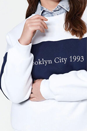Kadın Büyük Beden Oversize Bisiklet Yaka Düşük Kol Kalın İçi Polarlı Nakış Detaylı Örme Sweatshirt