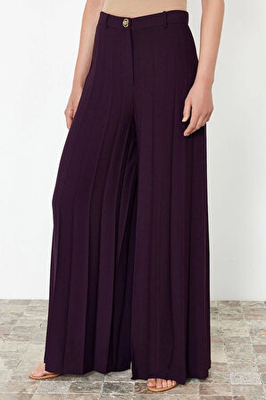 Kadın Yeni Moda Geniş Paça Uzun Boy Dokuma Palazzo Extra Geniş Paça Pileli Pantolon