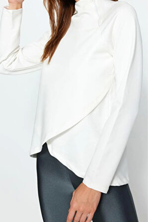 Kadın Moda Regular Dik Yaka Reglan Kol Regular Kaymak ı Pamuklu Fermuar Detaylı Örme Spor Sweatshirt